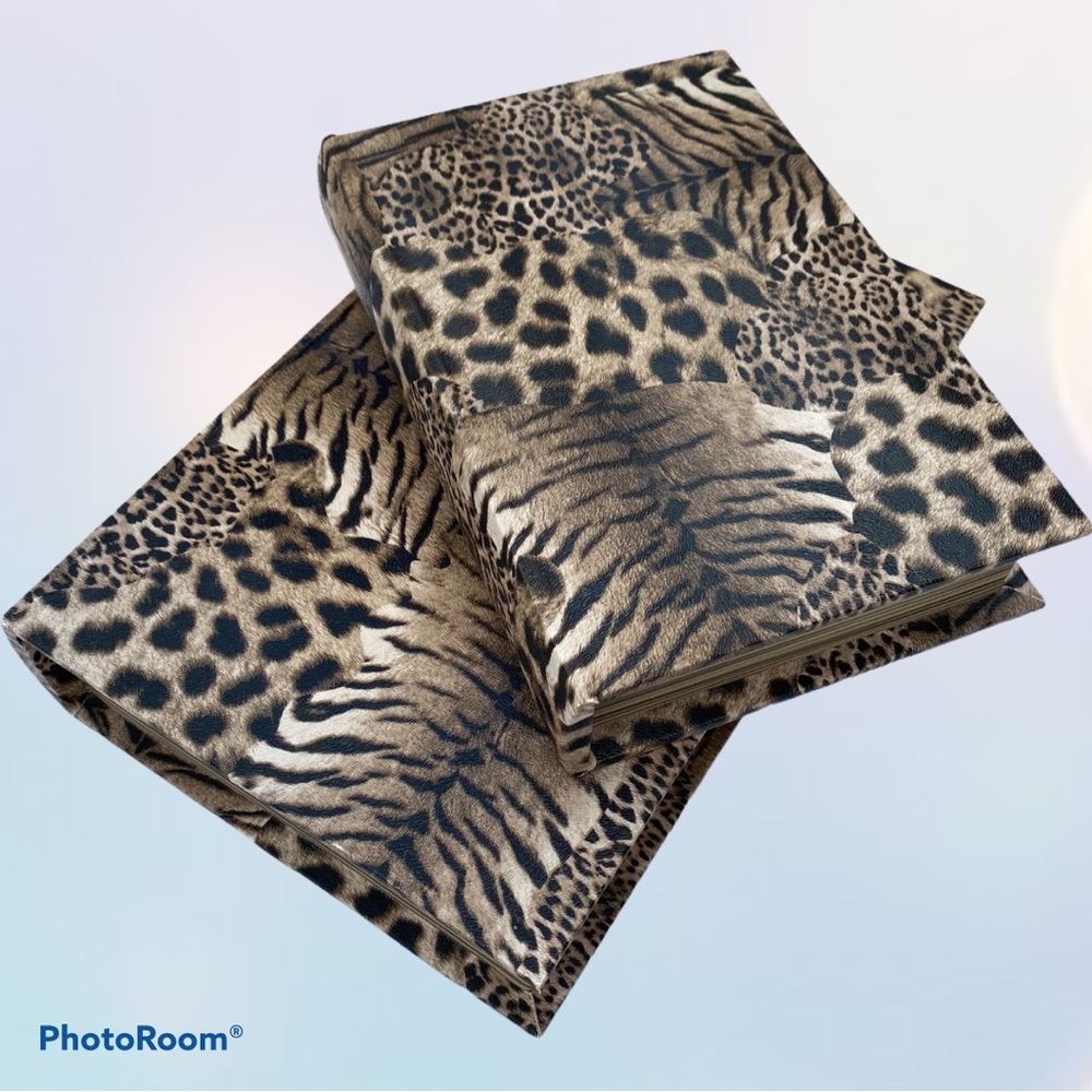 Animal Print Decorative Book Boxes Set of 2 Hidden Storage Nesting Faux Books